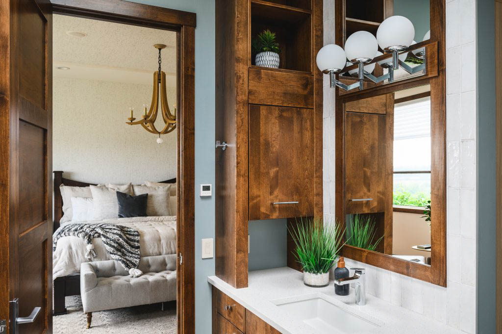 a master bath entering into the master bedroom
