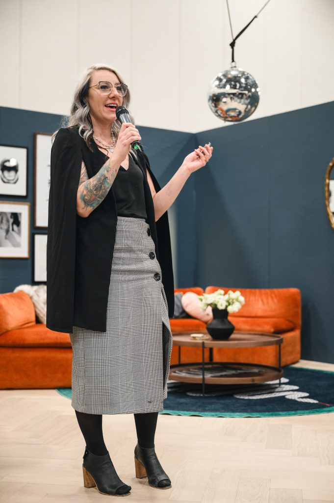 sarah speaking on stage