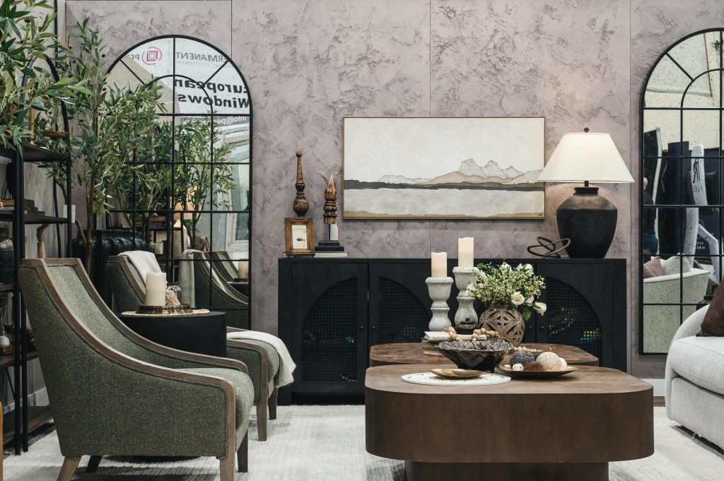 Renovation Show Wabi Sabi Room Interior Decorating Wabi Room Modern Artwork Unshelf Design. Large black mirror.