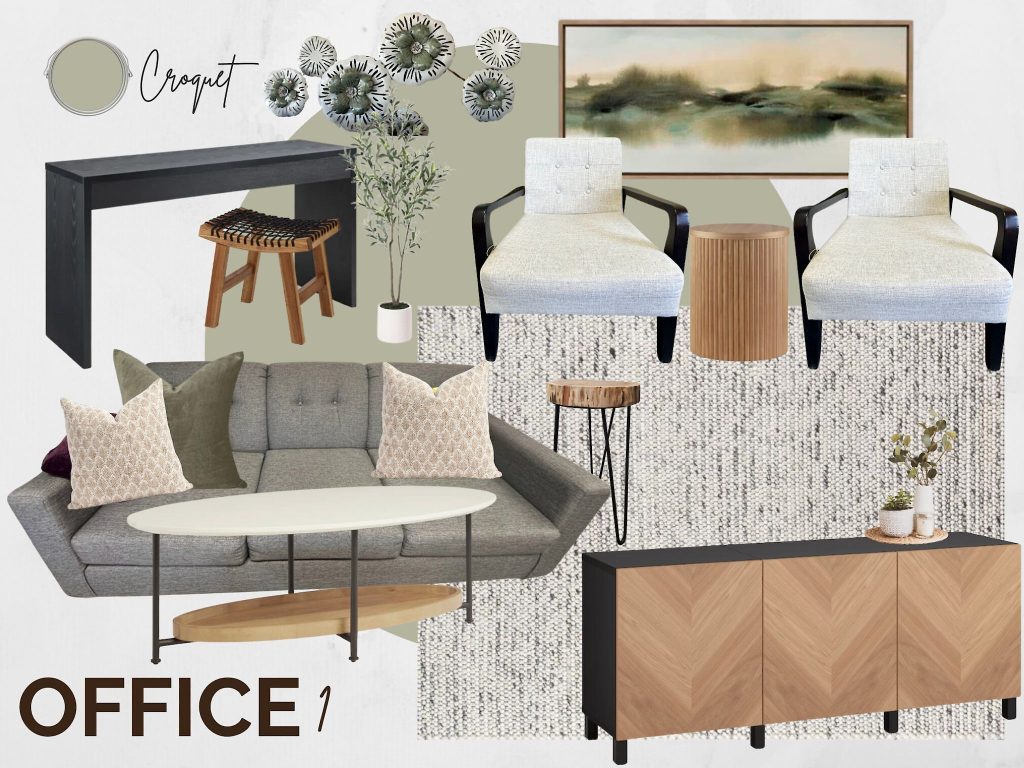 a living room styled with dark burnt orange, brown and gorgeous artwork