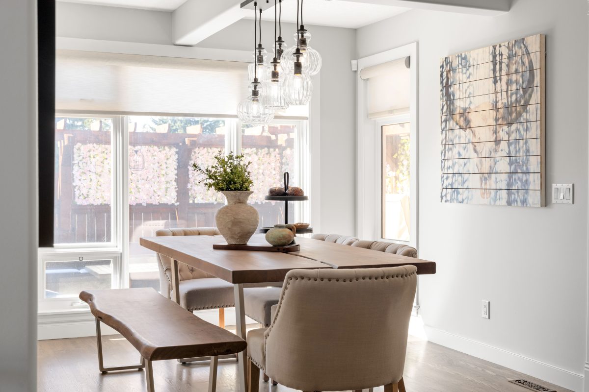 Modern ranch bungalow interior design and furnishing bright dining room Unshelf Design