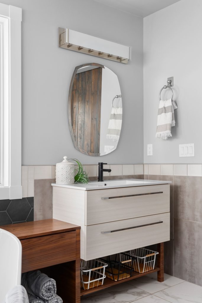 Modern ranch bungalow interior design and furnishing bright ensuite Unshelf Design