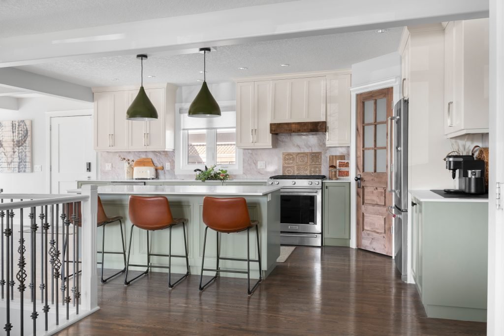 Modern ranch bungalow interior design and furnishing bright kitchen Unshelf Design