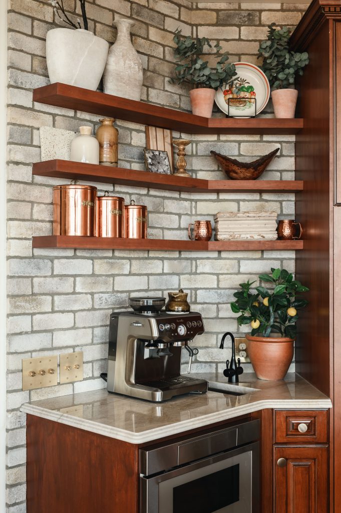 old world italian kitchen and bath renovation interior design and furnishing coffee bar unshelf design