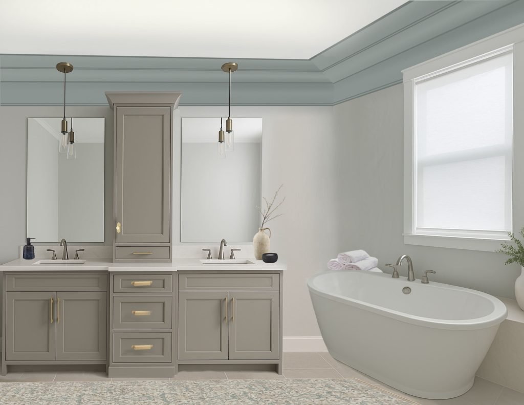 modern calgary kitchen with beautiful glass lighting fixtures, simple artwork and island chairs to match the cabinetry
