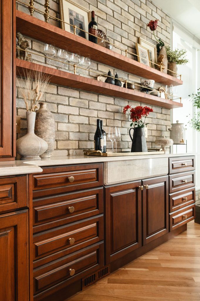 old world italian kitchen and bath renovation interior design and furnishing wine nook styling unshelf design