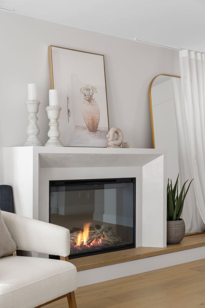 basement wellness space build out interior design and furnishing basement fireplace surround unshelf design