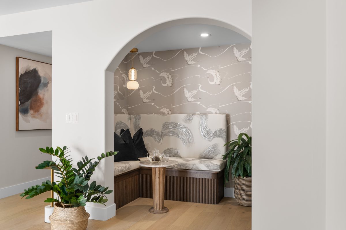 basement wellness space build out interior design and furnishing yoga niche unshelf design