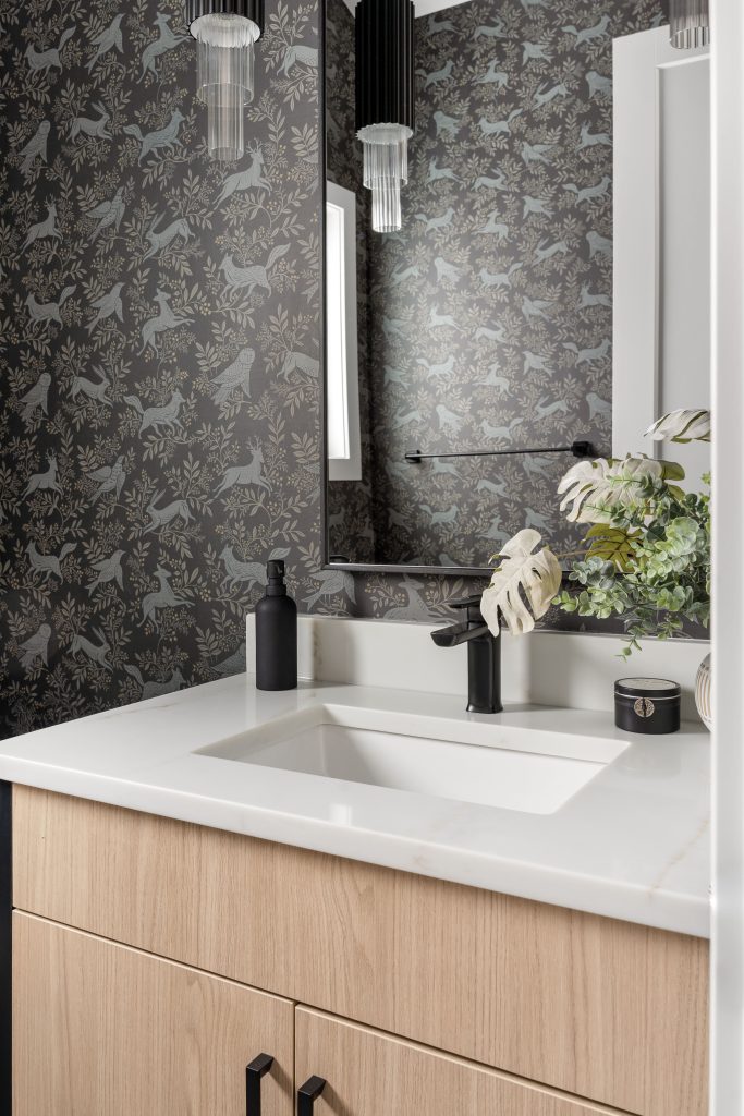 modern mountain v2 interior design and furnishing powder room wallpaper unshelf design